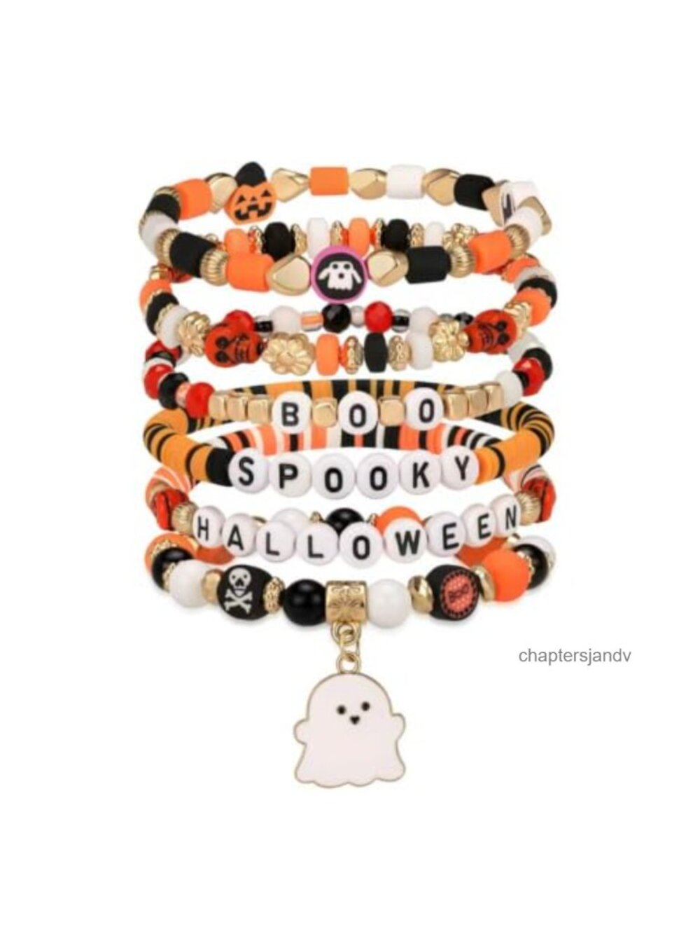 Halloween Stretch Bracelet Polymer Clay Beads Ghost Pumpkin Bat Charm Jewelry
